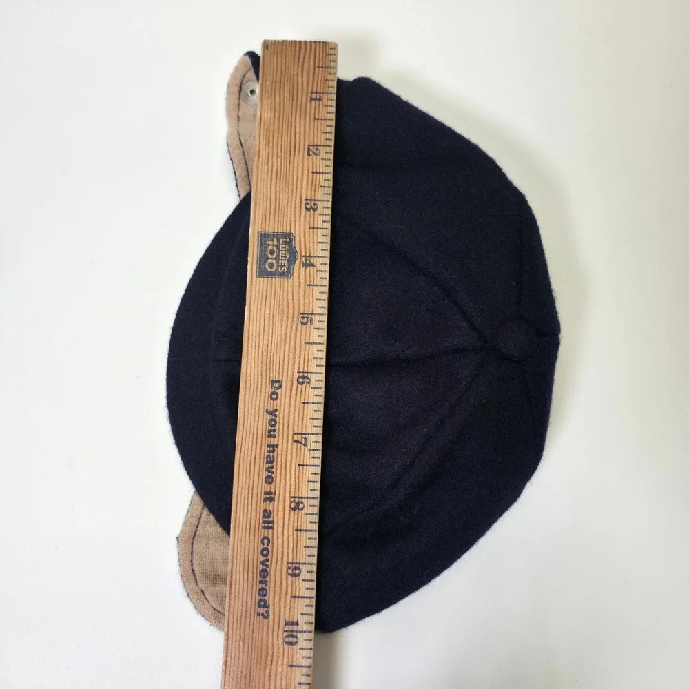 Vintage Boys Winter Hat Blue Wool Quilted Lining Ear Flap Cap Classic Warm Retro